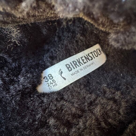 Birkenstock Arizona Shearling Eyelet Sandals Womens 38EU or 7US Shiny Black Gold - Picture 9 of 13